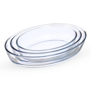 طقم صوانى الفرن، 3 قطع، بيضاوى، زجاج حراراى - شفاف