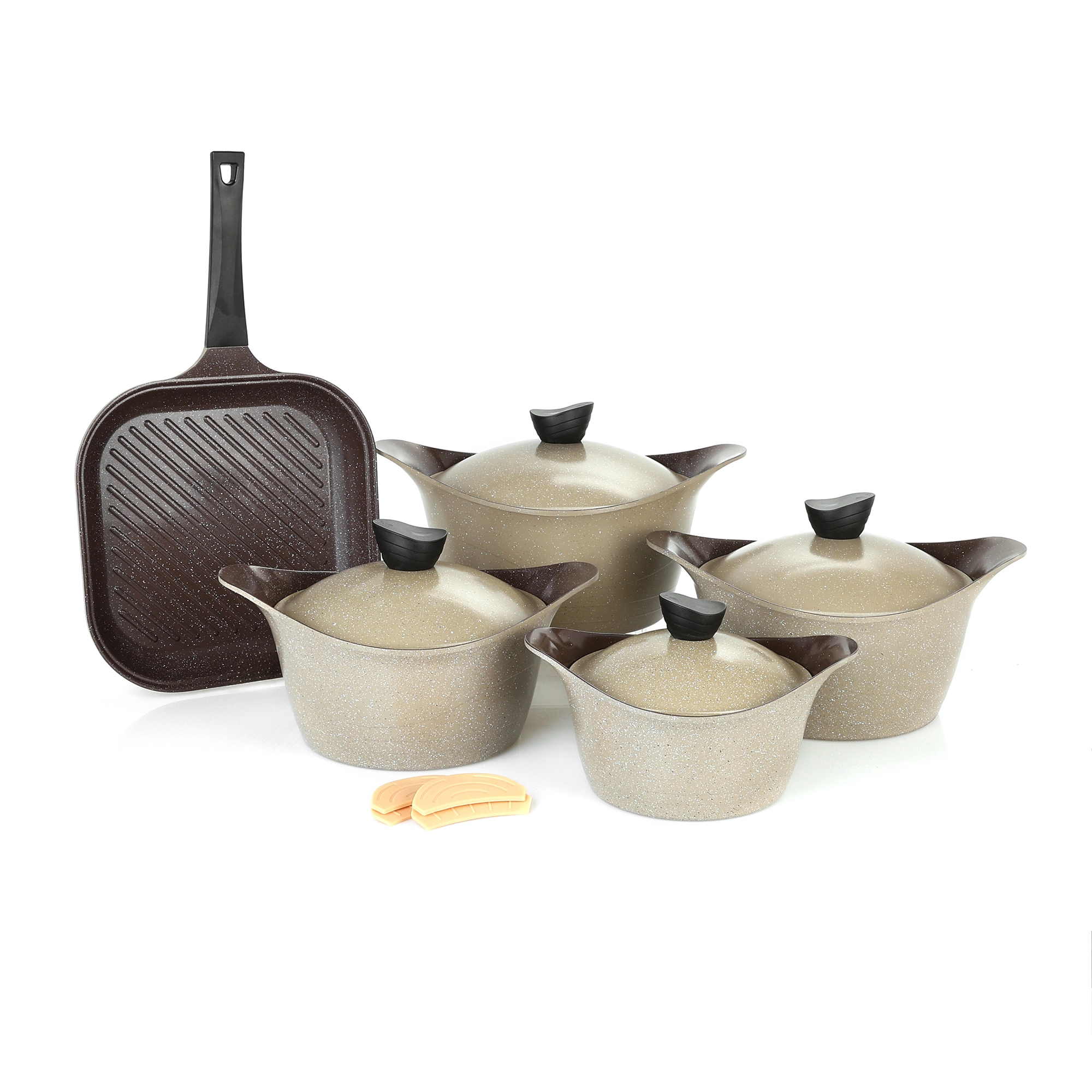 طقم حلل، 11 قطعه، جرانيت - بني حجري من لاهويا