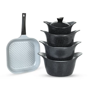 طقم حلل، 11 قطعه، جرانيت - أسود حجري من لاهويا