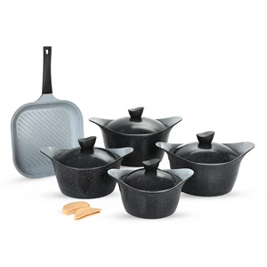 طقم حلل، 11 قطعه، جرانيت - أسود حجري من لاهويا