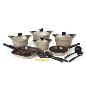 طقم حلل، 17 قطعه، جرانيت - بني حجري من لاهويا