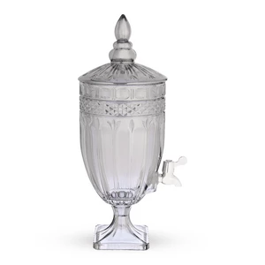 موزع عصائر بقاعده وغطاء، سعة 3.5 لتر ، زجاج عالى الجوده، تصميم حفر كريستال - رمادى 