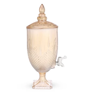 موزع عصائر بقاعده وغطاء، سعة 3.5 لتر ، زجاج عالى الجوده، بنقش دايموند - عسلى 