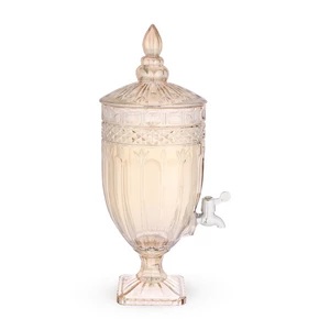 موزع عصائر بقاعده وغطاء، سعة 3.5 لتر ، زجاج عالى الجوده، تصميم  حفر كريستال - عسلى 