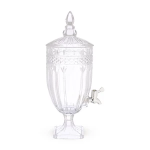 موزع عصائر بقاعده وغطاء، سعة 3.5 لتر ، زجاج عالى الجوده، تصميم  حفر كريستال - شفاف