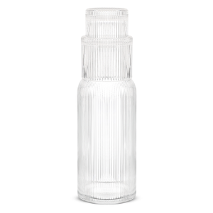 قاروره مياه مع كوب، تصميم خطوط، زجاج - شفاف