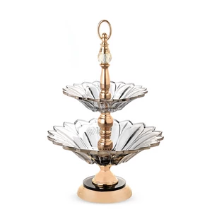 حامل تقديم دورين دائرى، زجاج مع حامل ستانلس ستيل - رمادى