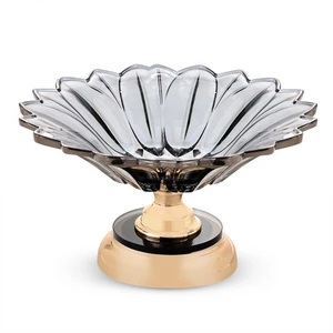 وعاء تقديم فاكهه، زجاج بقاعده ستانلس ستيل - رمادى