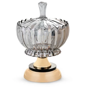 وعاء حلوى بقاعده وغطاء بونبونيرا، زجاج - رمادى