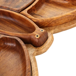 طبق مقبلات مع 5 بولات، فراشه مقاس34×27×4 سم، خشب طبيعى - خشبى