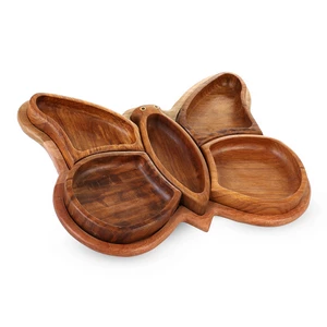 طبق مقبلات مع 5 بولات، فراشه مقاس34×27×4 سم، خشب طبيعى - خشبى