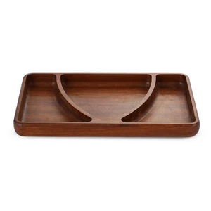 طبق مقبلات 3 اقسام، مستطيل بأقسام مجوفة، 35x22x3.5 سم، خشب طبيعى - خشبى