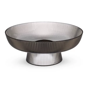 طبق تقديم فاكهه بقاعده، دائرى بخطوط - رمادى 