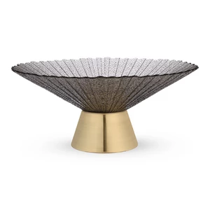 طبق تقديم فاكهه بقاعده، دائرى بشكل مخروطى - رمادى بقاعده ذهبى 