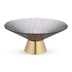 طبق تقديم فاكهه بقاعده، دائرى بشكل مخروطى - رمادى بقاعده ذهبى 