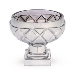 وعاء حلوى بقاعده وغطاء بونبونيرا، دائرى بشكل دايموند ، زجاج - رمادى