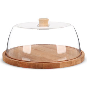 استاند تقديم الكيك بقاعده مع غطاء، مقاس 29سم، خشب طبيعى بغطاء اكريليك ساده - شفاف من ويلينى