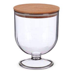 حافظة حلويات بقاعده، سعة 1350مل، دائريه، اكريليك بغطاء خشب - رمادى من ويلينى