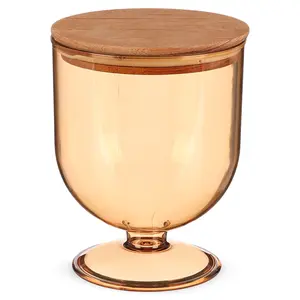 حافظة حلويات بقاعده، سعة 1350مل، دائريه، اكريليك بغطاء خشب - عسلى من ويلينى