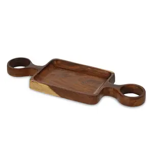 صينية تقديم بيدين، تصميم عصرى، مقاس صغير 39×14سم، خشب طبيعى - خشبى 