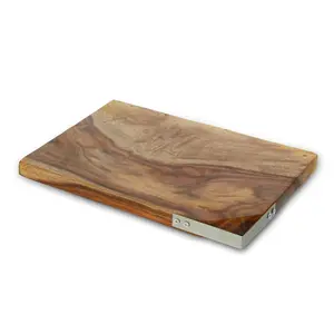 لوح تقديم وتقطيع بعلاقة معدن جانبيه، مستطيل مقاس 36×27× سمك 3سم، خشب طبيعى - خشبى 