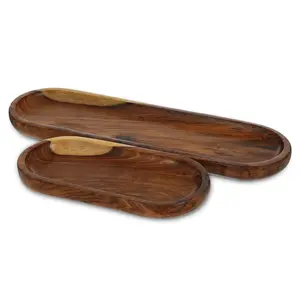 طقم اطباق تقديم، قطعتين حجم وسط وصغير (37*22-22*11سم)، خشب طبيعى - خشبى 