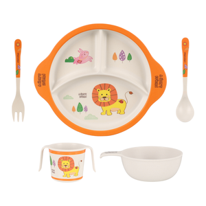طقم عشاء  للأطفال، 5 قطع، تصميم اسد، فايبر بامبو صحى - متعدد الألوان