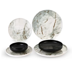 طقم عشاء،  24 قطعة ل 6 افراد، بورسلين، تركى - اخضر فاتح حجرى