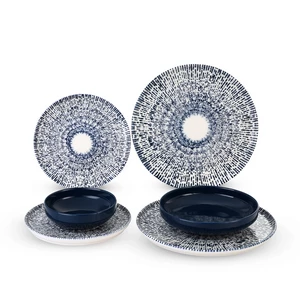 طقم عشاء، 24 قطعة ل 6 افراد، بورسلين، تركى - أزرق