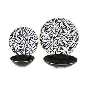 طقم عشاء، 24 قطعه ل 6 افراد، بورسلين، تركى - اسود