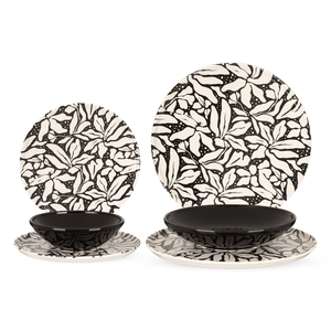 طقم عشاء، 24 قطعه ل 6 افراد، بورسلين، تركى - اسود في أبيض 