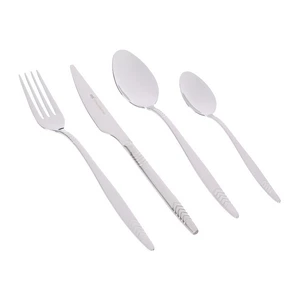 طقم شوك وملاعق، 24 قطعه ل 6 افراد بصميم مقبض أنيق مدبب الشكل ، ستانلس ستيل -  فضى لامع من اكتيف