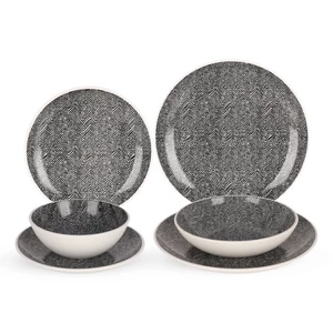 طقم عشاء، 24 قطعه ل 6 افراد، بورسلين عالى الجوده - ابيض مع اسود 