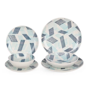 طقم عشاء ، 24 قطعه ل 6 افراد، بورسلين عالى الجوده  - ابيض مع ازرق 