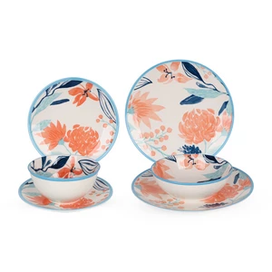 طقم عشاء ، 24 قطعه ل 6 افراد، بورسلين عالى الجوده  - ازرق مع برتقالى 