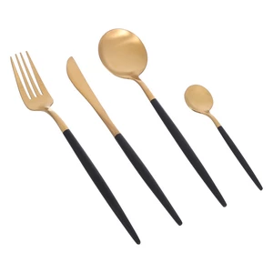 طقم شوك وملاعق، 24 قطعه ل 6 افراد، دائرى الشكل، ستانلس ستيل عالى الجوده - ذهبى مع اسود مطفى 