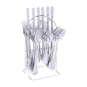 طقم شوك وملاعق، 24 قطعه ل 6 افراد، دائرى الشكل، ستانلس ستيل عالى الجوده - فضى لامع 