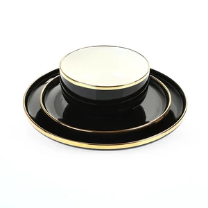 طقم عشاء، 28 قطعه ل6 اشخاص، بورسلين - اسود مع ذهبى