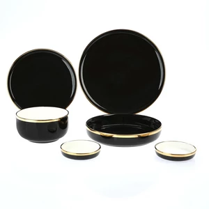 طقم عشاء، 28 قطعه ل6 اشخاص، بورسلين - اسود مع ذهبى