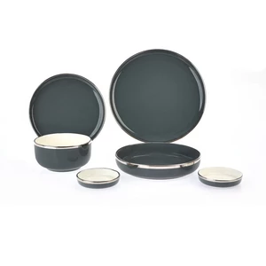 طقم عشاء، 28 قطعه ل6 اشخاص، بورسلين - رمادى مع فضى