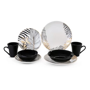 طقم عشاء، 30 قطعه ل6 افراد، بورسلين - ابيض - اسود