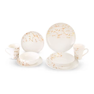 طقم عشاء، 30 قطعه ل6 افراد، بورسلين - ابيض - ذهبى
