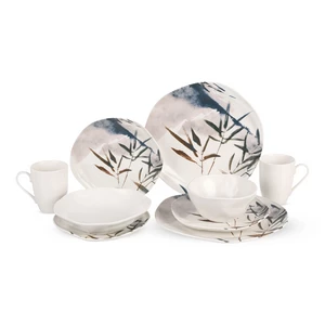 طقم عشاء بورسلين 30 قطعة، تصميم مموج - ابيض اوراق ملونة