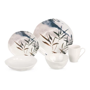 طقم عشاء،30 قطعه ل 6 افراد، بورسلين ، تصميم مموج - ابيض مع اوراق ملونه 