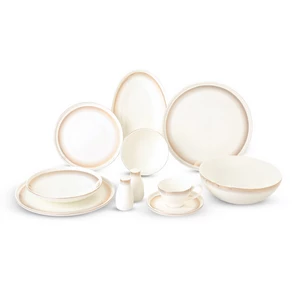 طقم عشاء لا مايا، بورسلين فاخر مكون من 40 قطعة لـ 6 أشخاص - أبيض مزين بنقاط ذهبية