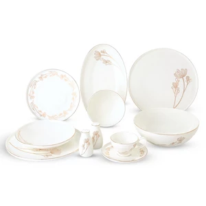 طقم سفرة، 40 قطعة ل 6 افراد، بورسلين - أبيض مع لمسات زهرية ذهبية من لا مايا