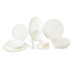 طقم عشاء لا مايا، بورسلين فاخر مكون من 40 قطعة لـ 6 أشخاص - أبيض مزين بحواف ذهبية