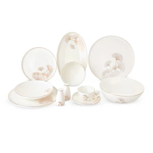 طقم سفرة، 40 قطعة ل 6 افراد، بورسلين -  أبيض مع زخرفة ذهبية و كريمي  من لامايا