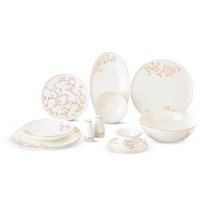 طقم عشاء لا مايا، بورسلين فاخر مكون من 40 قطعة لـ 6 أشخاص - أبيض مزين بأوراق ذهبية