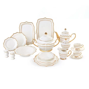 طقم سفرة، 66 قطعة ل 6 افراد، بورسلين - أبيض بتزيين ذهبي من لامايا
